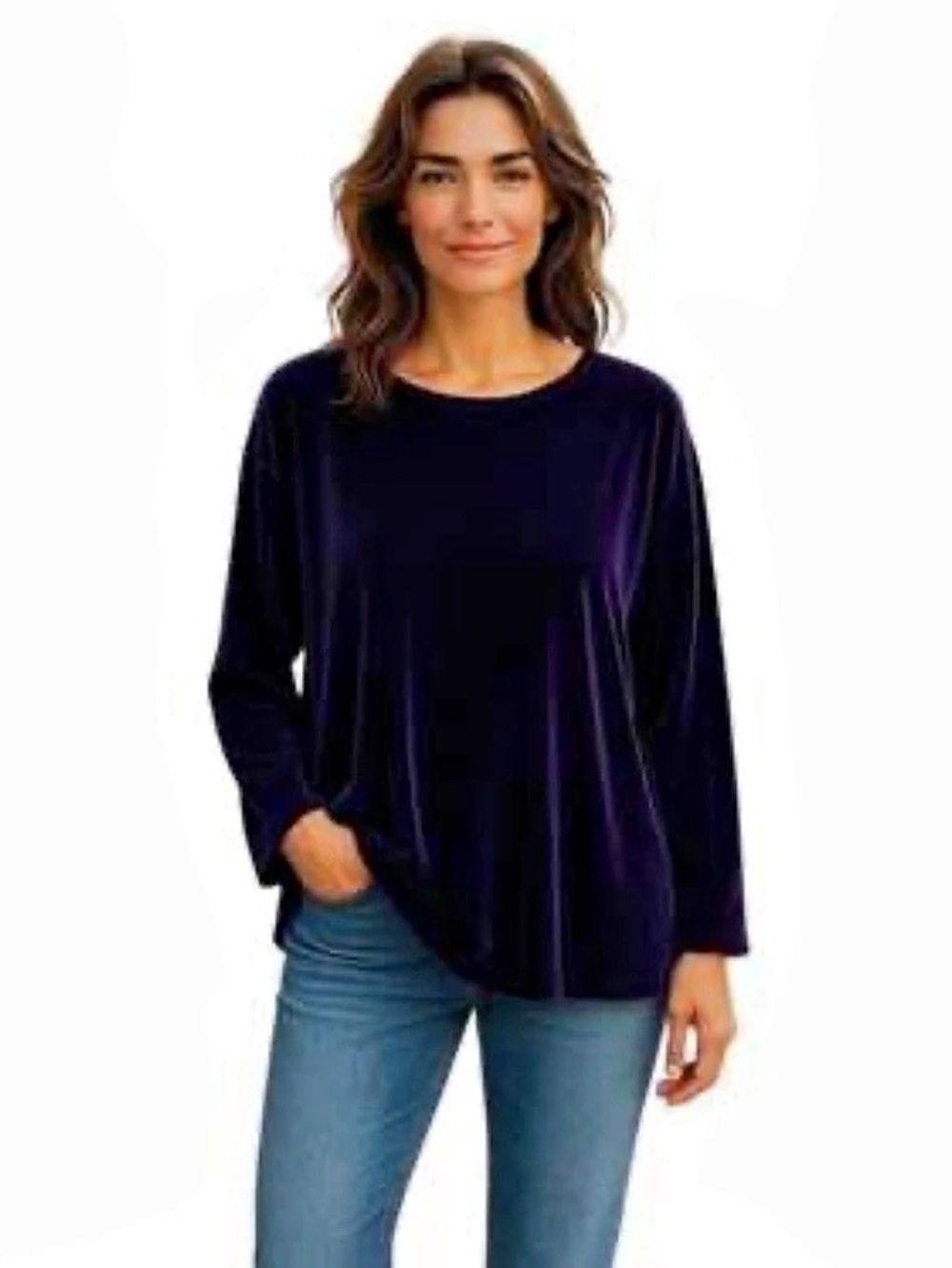 J. Jill Velvet Long Sleeve Top Purple Petite Large